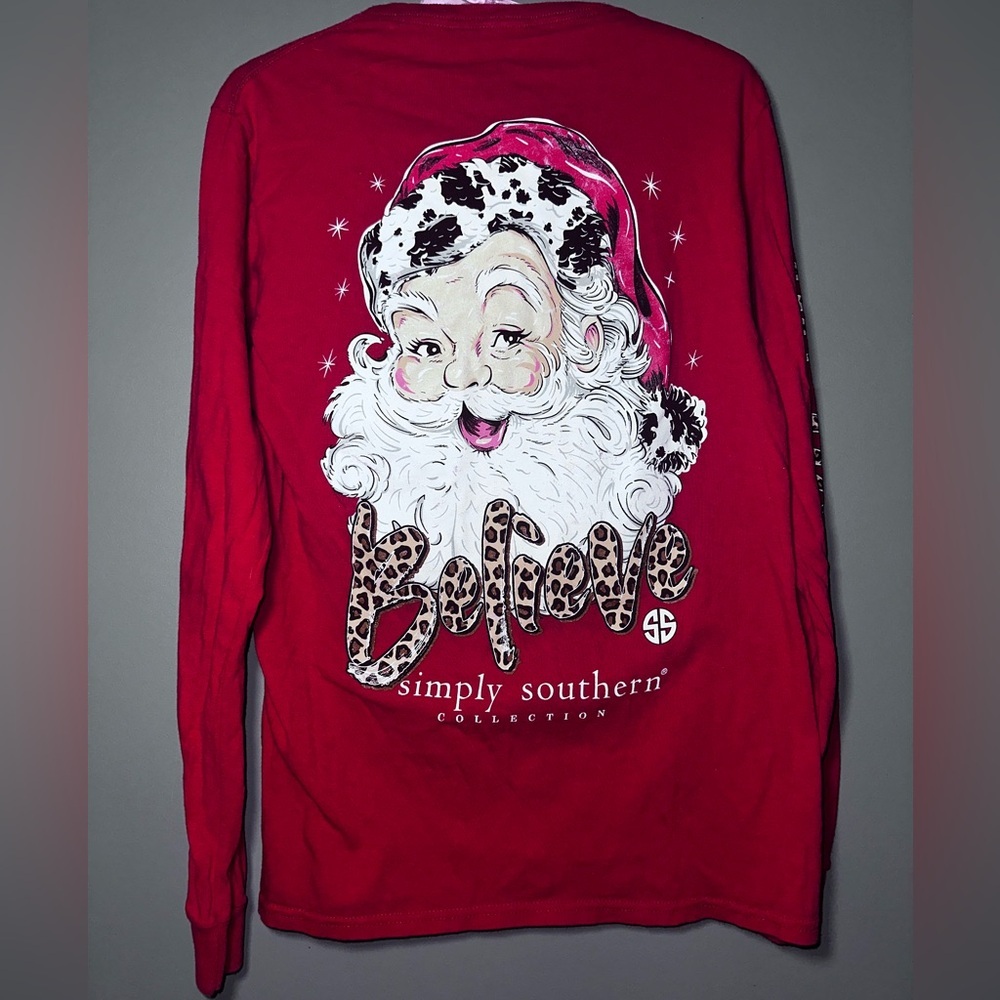 Simply Southern Santa Girly Christmas Trees Long Sleeve Tee Small